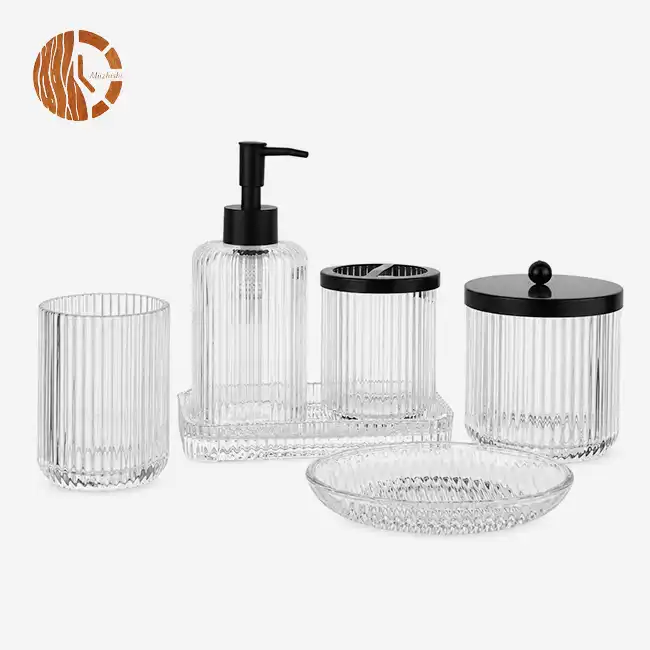 Ribbed Glass Bathroom Accessories Set